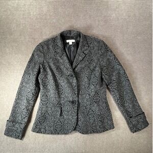 Coldwater Creek Womens Grey Black Damask Wool Blend Blazer Jacket Size 6 Pleated